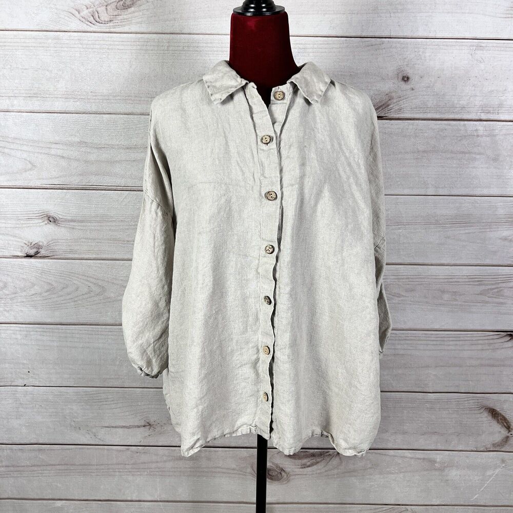 Relaxed Linen Button-Front Shirt - Cream